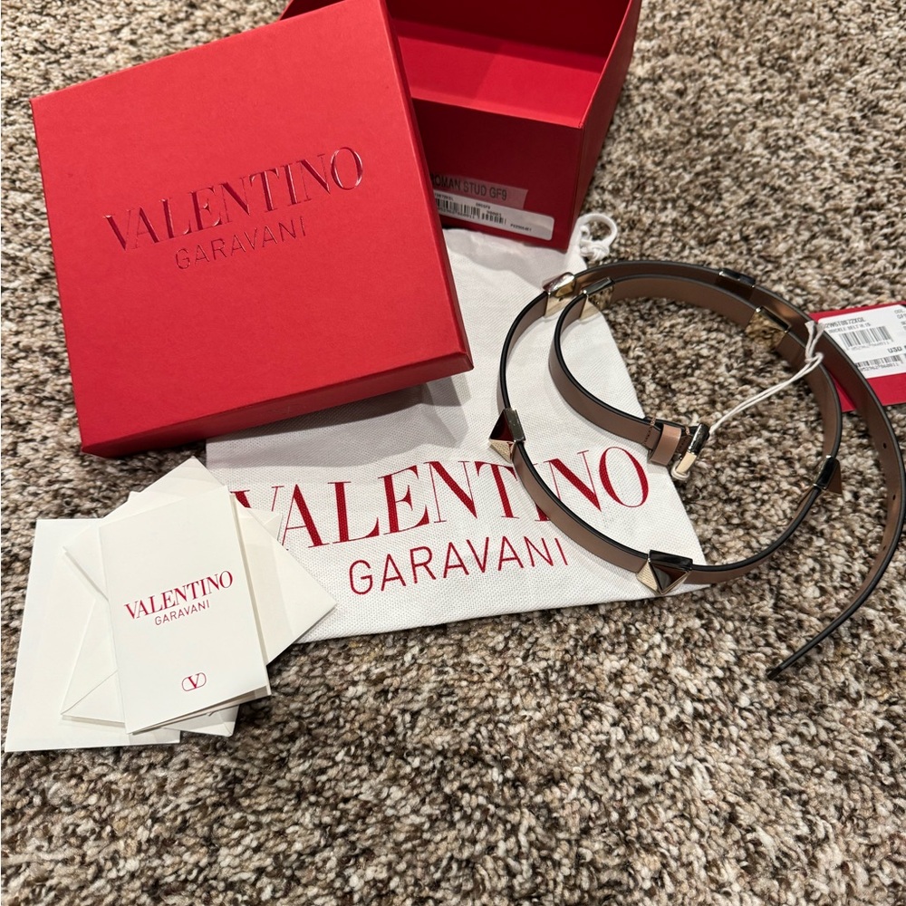 Valentino Garavani Brown Belt with Gold Studs